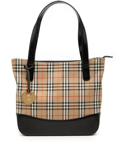 Pre-owned Burberry 2000-2017 Haymarket Check Canvas Tote Bag In Neutral
