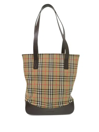 Pre-owned Burberry 2000-2017 Haymarket Check Canvas Tote Bag In Neutral