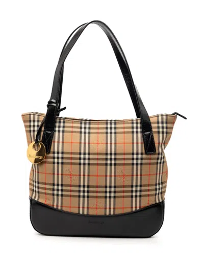 Pre-owned Burberry 2000-2017 Haymarket Check Canvas Tote Bag In Neutral