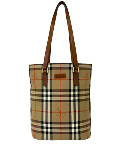 Pre-owned Burberry 2000-2017 Haymarket Check Canvas Tote Bag In Neutral