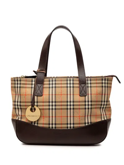 Pre-owned Burberry 2000-2017 Haymarket Check Canvas Tote Bag In Neutral