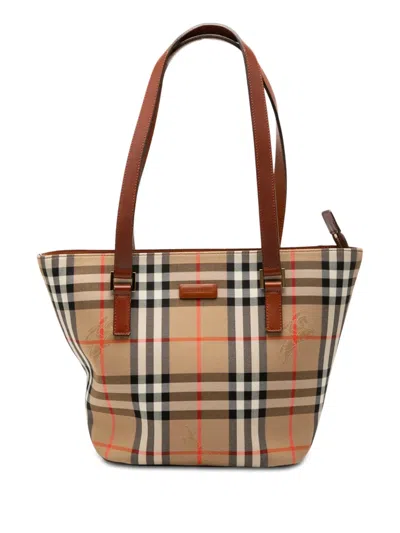Pre-owned Burberry 2000-2017 Haymarket Check Canvas Tote Bag In Neutral