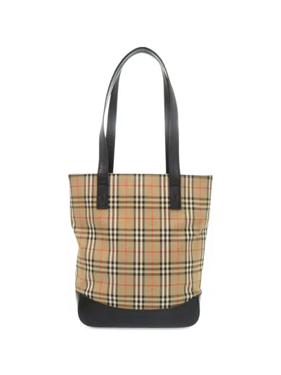 Pre-owned Burberry 2000-2017 Haymarket Check Canvas Tote Bag In Neutrals
