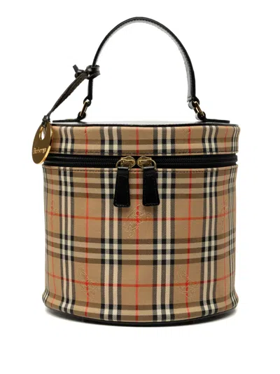 Pre-owned Burberry 2000-2017 Haymarket Check Canvas Vanity Bag In Neutrals