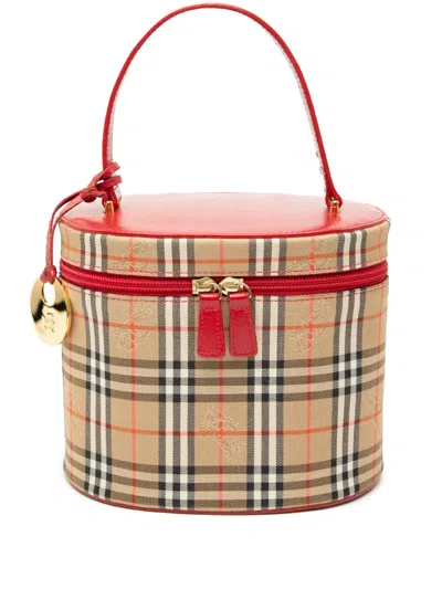 Pre-owned Burberry 2000-2017 Haymarket Check Canvas Vanity Bag In Red