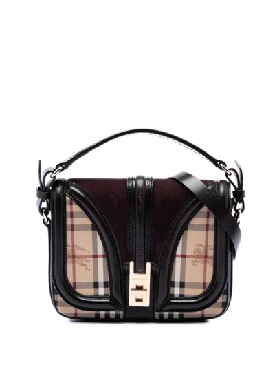 Pre-owned Burberry 2000-2017 Haymarket Check Coated Canvas Brickfield Satchel In Neutrals