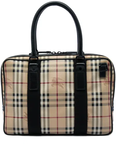 Pre-owned Burberry 2000-2017 Haymarket Check Coated Canvas Business Bag In 中性色