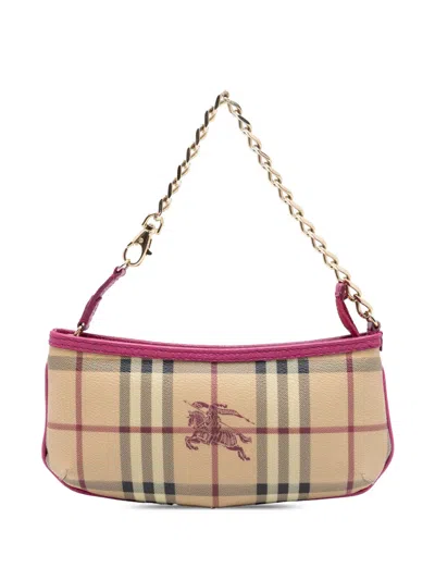 Pre-owned Burberry 2000-2017 Haymarket Check Coated Canvas Clara Pochette Shoulder Bag In Neutral