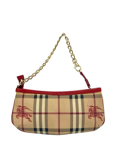 Pre-owned Burberry 2000-2017 Haymarket Check Coated Canvas Clara Pochette Shoulder Bag In Red
