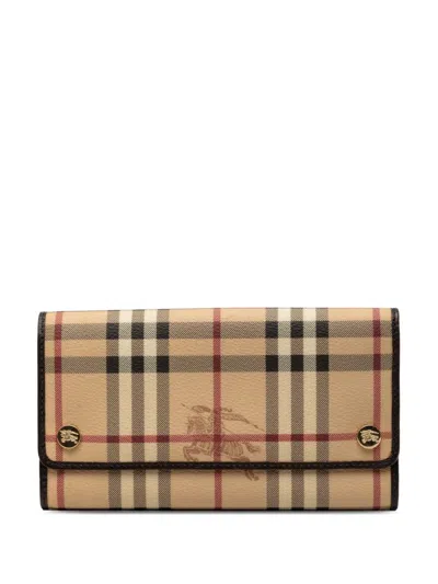 Pre-owned Burberry 2000-2017 Haymarket Check Coated Canvas Continental Wallet Long Wallets In Brown
