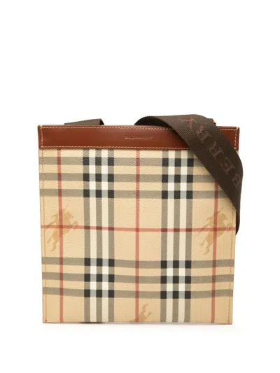 Pre-owned Burberry 2000-2017 Haymarket Check Coated Canvas Crossbody Bag In Neutral