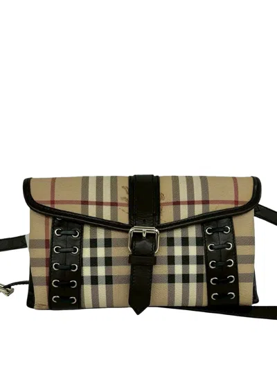 Pre-owned Burberry 2000-2017 Haymarket Check Coated Canvas Crossbody Bag In Neutral