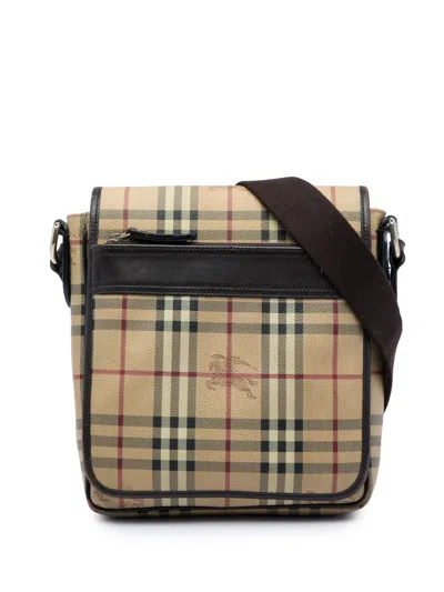 Pre-owned Burberry 2000-2017 Haymarket Check Coated Canvas Crossbody Bag In Neutrals