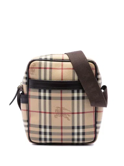 Pre-owned Burberry 2000-2017 Haymarket Check Coated Canvas Crossbody Bag In Neutrals