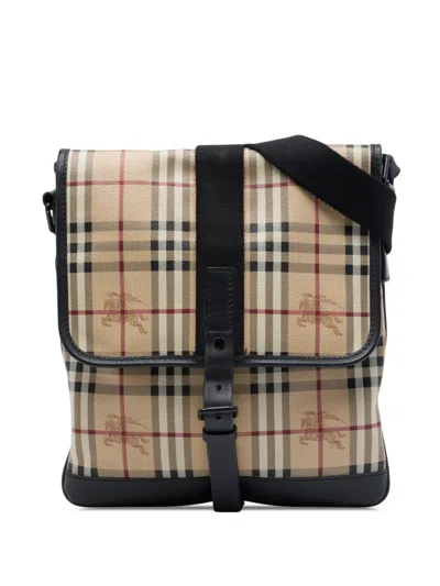 Pre-owned Burberry 2000-2017 Haymarket Check Coated Canvas Crossbody Bag In Neutrals