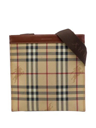 Pre-owned Burberry 2000-2017 Haymarket Check Coated Canvas Crossbody Bag In Neutrals