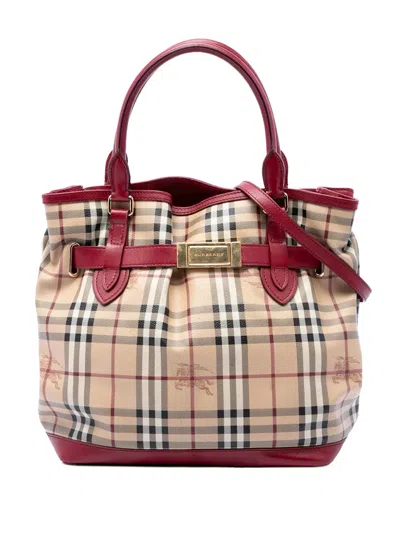 Pre-owned Burberry 2000-2017 Haymarket Check Coated Canvas Golderton Satchel In Neutrals