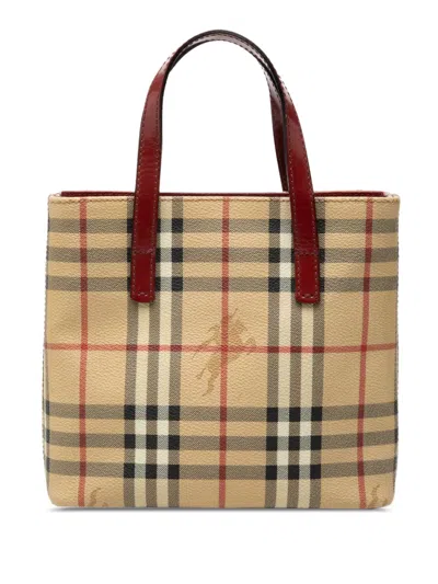 Pre-owned Burberry 2000-2017 Haymarket Check Coated Canvas Handbag In Brown