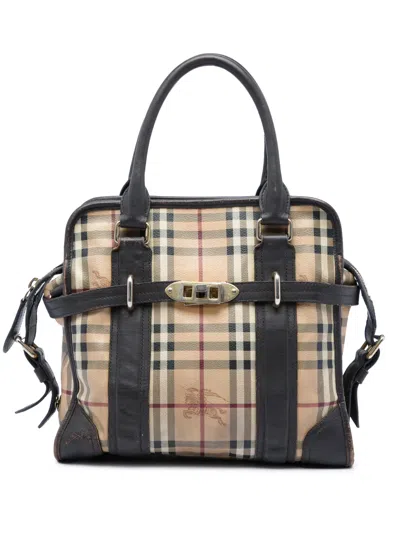 Pre-owned Burberry 2000-2017 Haymarket Check Coated Canvas Minford Portrait Satchel In Black