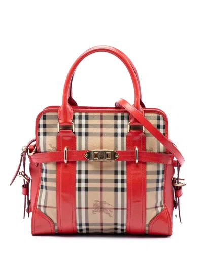 Pre-owned Burberry 2000-2017 Haymarket Check Coated Canvas Minford Portrait Satchel In Neutrals
