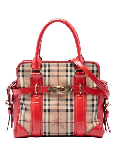 Pre-owned Burberry 2000-2017 Haymarket Check Coated Canvas Minford Portrait Satchel In Red