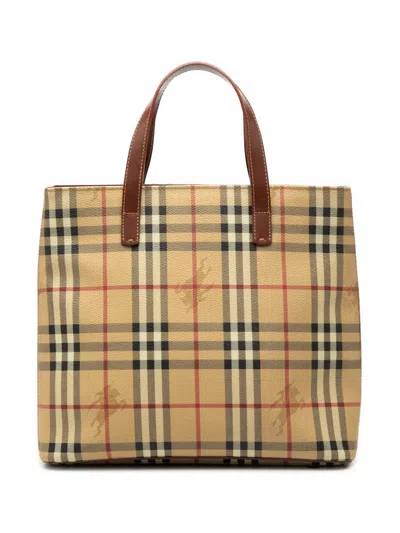 Pre-owned Burberry 2000-2017 Haymarket Check Coated Canvas Tote Bag In Neutral