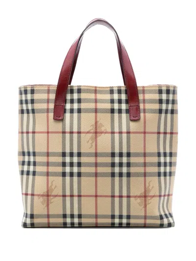 Pre-owned Burberry 2000-2017 Haymarket Check Coated Canvas Tote Bag In Neutral