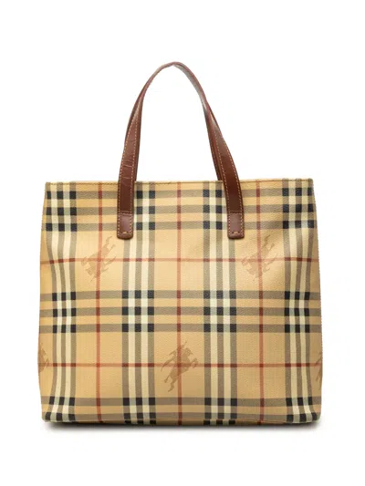Pre-owned Burberry 2000-2017 Haymarket Check Coated Canvas Tote Bag In Neutrals