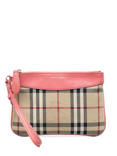 Pre-owned Burberry 2000-2017 Haymarket Check Nylon Peyton Clutch Bag In Pink