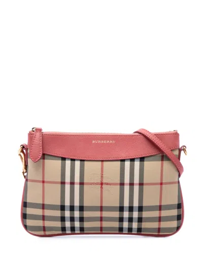 Pre-owned Burberry 2000-2017 Haymarket Check Nylon Peyton Crossbody Bag In Neutrals