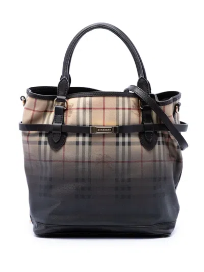 Pre-owned Burberry 2000-2017 Haymarket Check Ombre Coated Canvas Liberton Satchel In Neutral