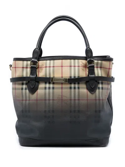 Pre-owned Burberry 2000-2017 Haymarket Check Ombre Coated Canvas Liberton Satchel In Neutrals