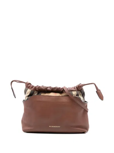 Pre-owned Burberry 2000-2017 House Check Canvas And Calfskin Little Crush Crossbody Bag In Brown