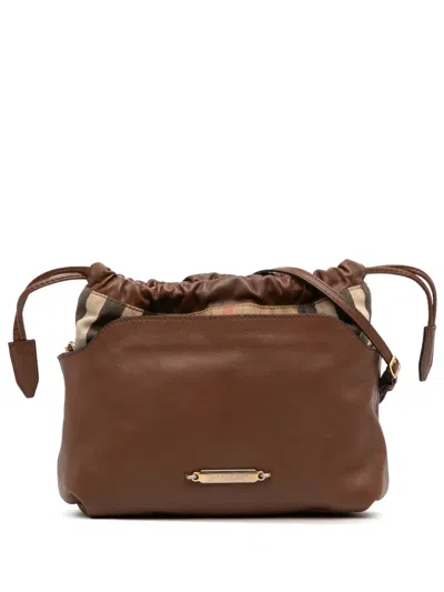 Pre-owned Burberry 2000-2017 House Check Canvas And Calfskin Little Crush Crossbody Bag In Brown