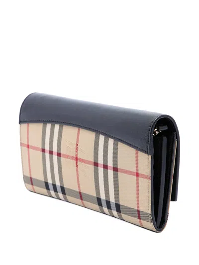 Pre-owned Burberry 2000-2017 House Check Canvas And Leather Henley Wallet On Chain Crossbody Bag In Neutrals