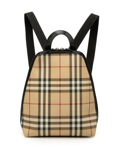 Pre-owned Burberry 2000-2017 House Check Canvas Backpack In Neutral