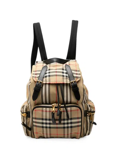 Pre-owned Burberry 2000-2017 House Check Canvas Backpack In Neutrals