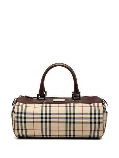 Pre-owned Burberry 2000-2017 House Check Canvas Barrel Handbag In Neutral