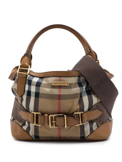 Pre-owned Burberry 2000-2017 House Check Canvas Brecon Satchel In Brown