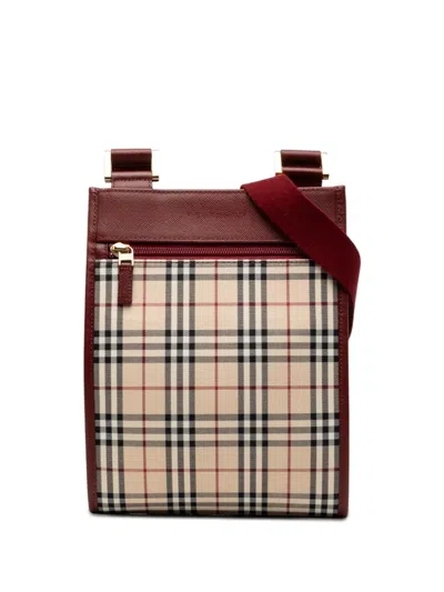 Pre-owned Burberry 2000-2017 House Check Canvas Crossbody Bag In Red