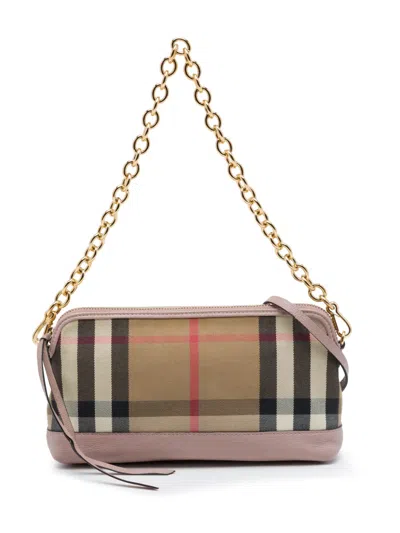Pre-owned Burberry 2000-2017 House Check Canvas Derby Abingdon Convertible Satchel In 褐色