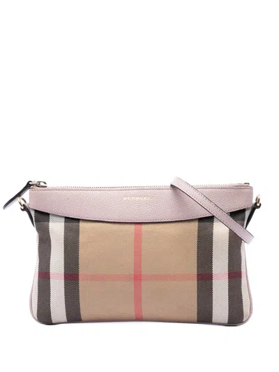 Pre-owned Burberry 2000-2017 House Check Canvas Derby Peyton Crossbody Bag In Brown