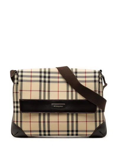 Pre-owned Burberry 2000-2017 House Check Canvas Flap Crossbody Bag In Neutral