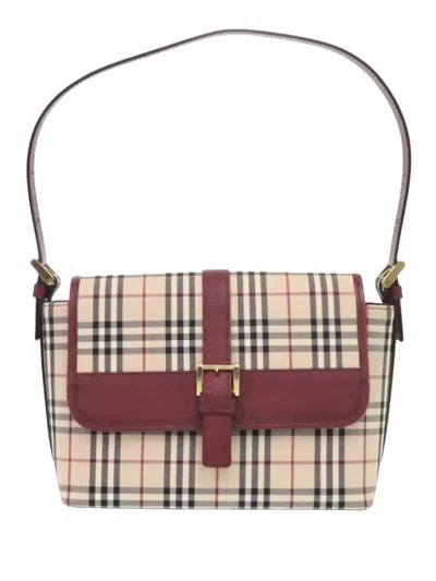 Pre-owned Burberry 2000-2017 House Check Canvas Flap Shoulder Bag In Red