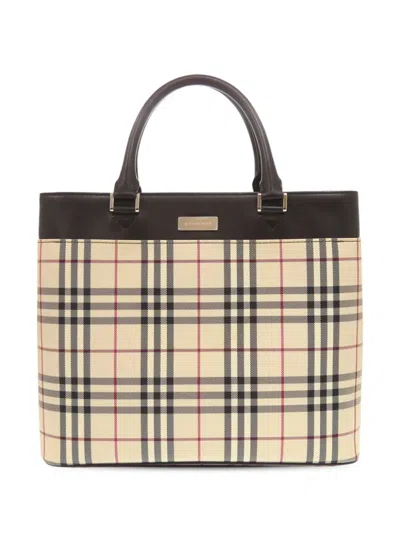 Pre-owned Burberry 2000-2017 House Check Canvas Handbag In Neutral