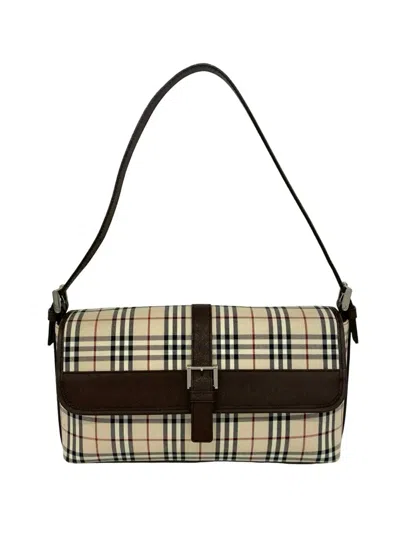 Pre-owned Burberry 2000-2017 House Check Canvas Shoulder Bag In Neutral