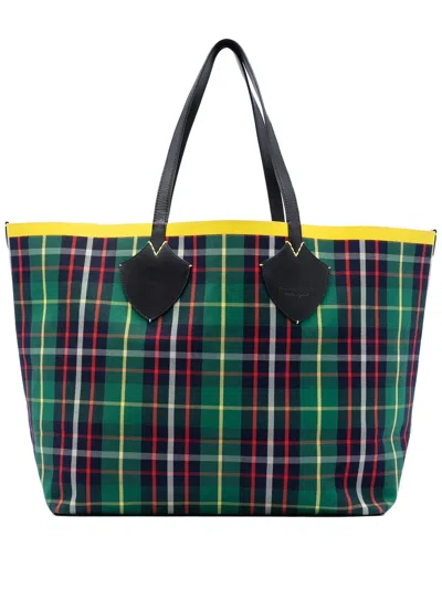 Pre-owned Burberry 2000-2017 House Check Canvas The Giant Reversible Tote Bag In Green