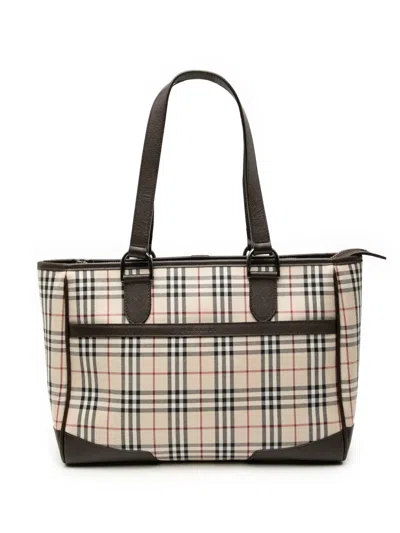 Pre-owned Burberry 2000-2017 House Check Canvas Tote Bag In Neutral
