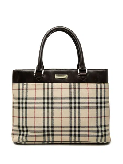 Pre-owned Burberry 2000-2017 House Check Canvas Tote Bag In Neutral