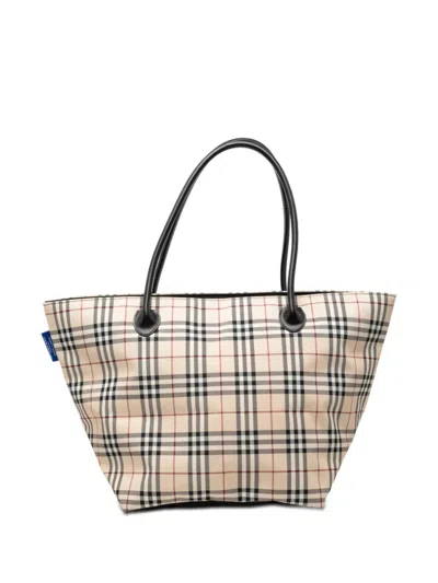 Pre-owned Burberry 2000-2017 House Check Canvas Tote Bag In Neutral